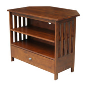 TV Stand, Solid Rubberwood with 1 Drawer in Espresso