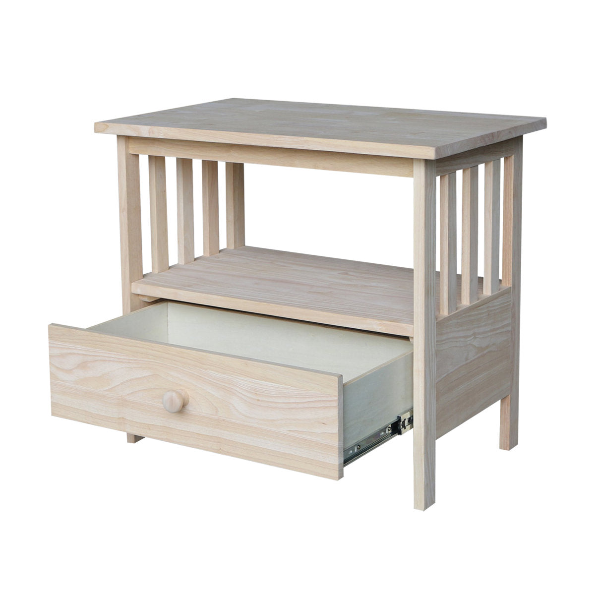 TV Stand, Solid Rubberwood with One Drawer, Unfinished