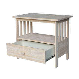 TV Stand, Solid Rubberwood with One Drawer, Unfinished