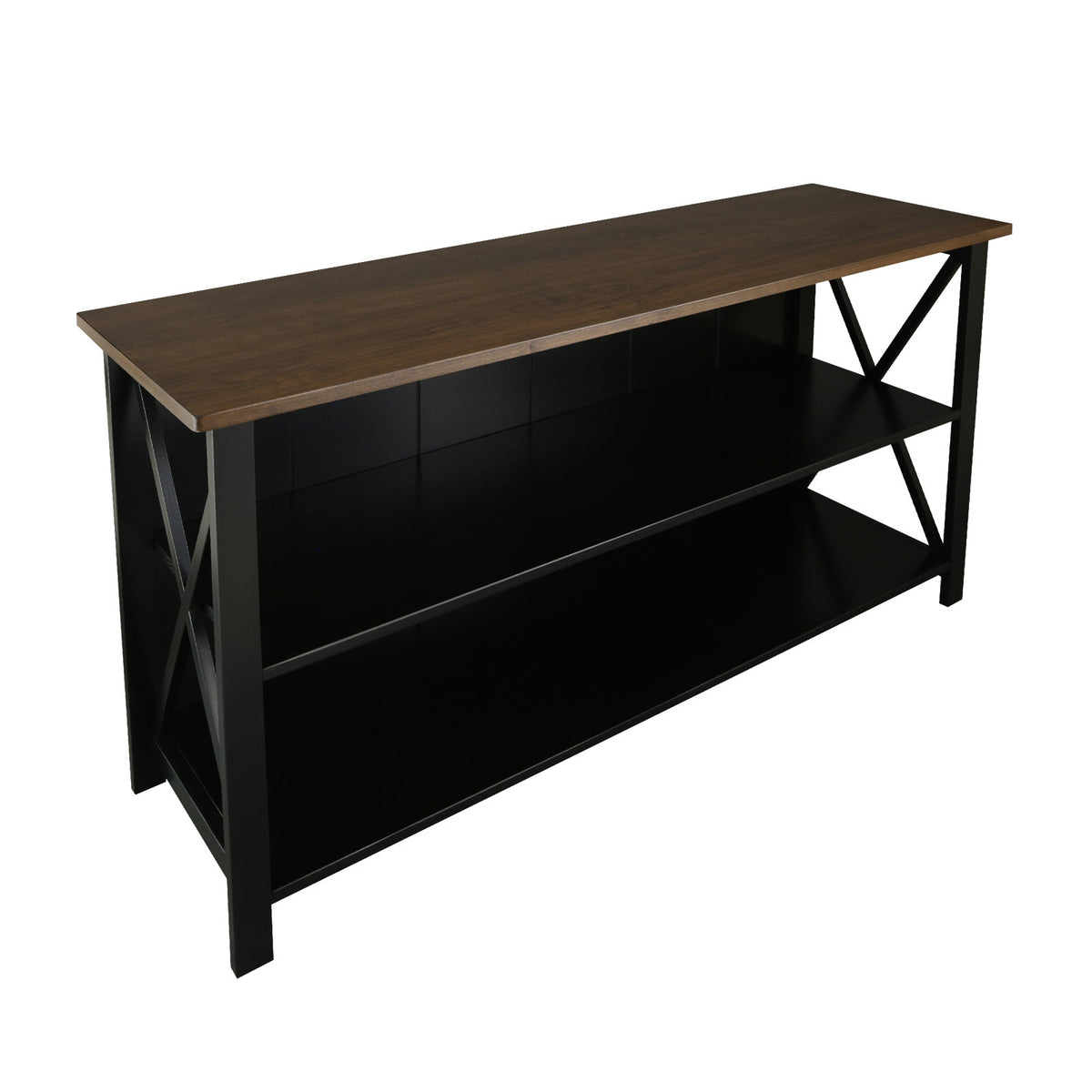 TV Stand, Solid Wood, Cherry Brown Top with Black Finish