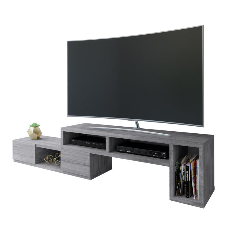 TV Stand, Solid Wood with Two Drawers and Shelves, Gray