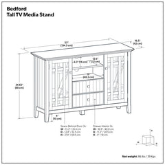 TV Stand, Solid Wood with Two Drawers in Dark Chestnut Brown