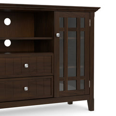 TV Stand, Solid Wood with Two Drawers in Dark Chestnut Brown