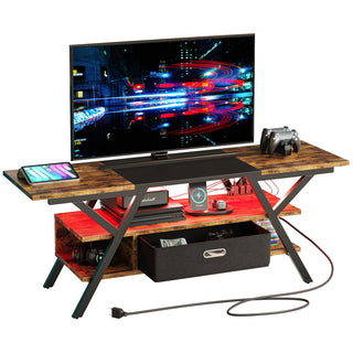 TV Stand with 1 Drawer and 3 Shelves, Rustic Brown and Black