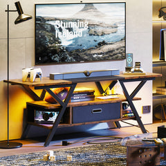 TV Stand with 1 Drawer and 3 Shelves, Rustic Brown and Black