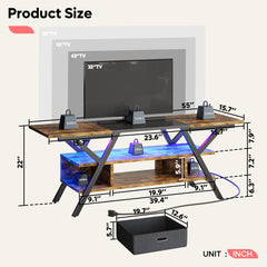 TV Stand with 1 Drawer and 3 Shelves, Rustic Brown and Black