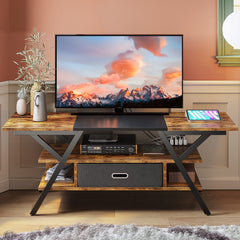 TV Stand with 1 Drawer and 3 Shelves, Rustic Brown and Black