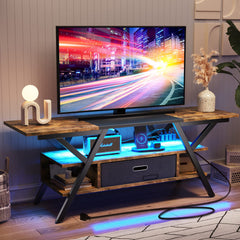 TV Stand with 1 Drawer and 3 Shelves, Rustic Brown and Black