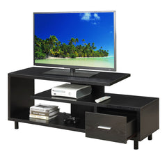 TV Stand with 1 Drawer and Open Shelving in White Manufactured Wood