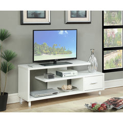 TV Stand with 1 Drawer and Open Shelving in White Manufactured Wood
