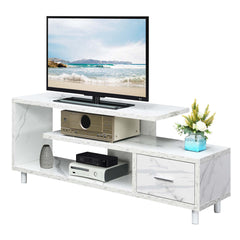 TV Stand with 1 Drawer and Open Shelving in White Manufactured Wood