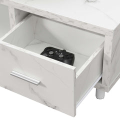 TV Stand with 1 Drawer and Open Shelving in White Manufactured Wood