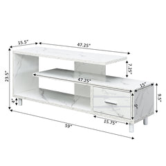 TV Stand with 1 Drawer and Open Shelving in White Manufactured Wood