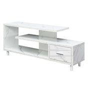 TV Stand with 1 Drawer and Open Shelving in White Manufactured Wood