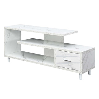 TV Stand with 1 Drawer and Open Shelving in White Manufactured Wood