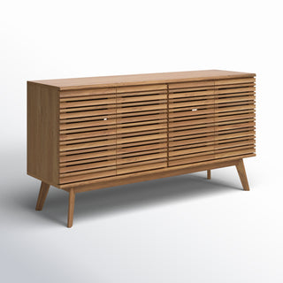 TV Stand with 2 Cabinets, Oak Solid and Engineered Wood