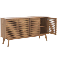 TV Stand with 2 Cabinets, Oak Solid and Engineered Wood