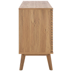 TV Stand with 2 Cabinets, Oak Solid and Engineered Wood