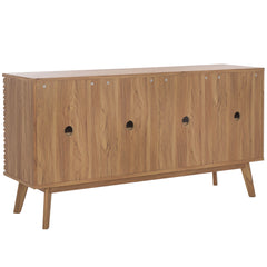 TV Stand with 2 Cabinets, Oak Solid and Engineered Wood