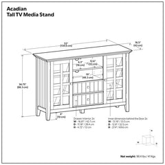 TV Stand with 2 Drawers and 2 Cabinets in Black Pine Wood