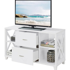 TV Stand with 2 Drawers and 3 Shelves in White Manufactured Wood
