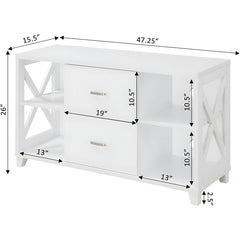 TV Stand with 2 Drawers and 3 Shelves in White Manufactured Wood