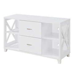 TV Stand with 2 Drawers and 3 Shelves in White Manufactured Wood