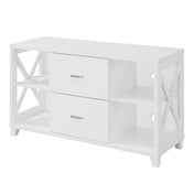 TV Stand with 2 Drawers and 3 Shelves in White Manufactured Wood