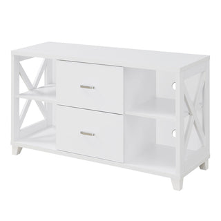 TV Stand with 2 Drawers and 3 Shelves in White Manufactured Wood