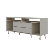 TV Stand with 2 Drawers and Metal Legs in Off White