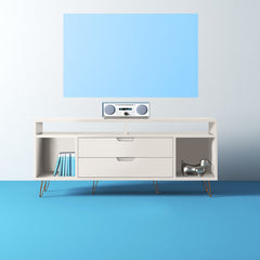 TV Stand with 2 Drawers and Metal Legs in Off White