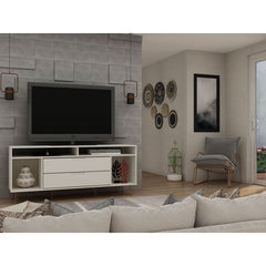 TV Stand with 2 Drawers and Metal Legs in Off White