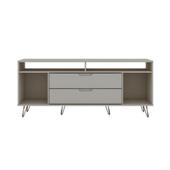 TV Stand with 2 Drawers and Metal Legs in Off White
