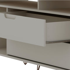 TV Stand with 2 Drawers and Metal Legs in Off White