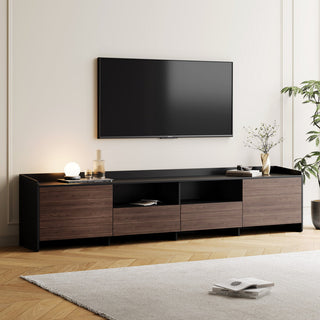TV Stand with 2 Drawers in Black and Brown Manufactured Wood