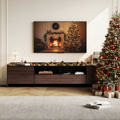 TV Stand with 2 Drawers in Black and Brown Manufactured Wood