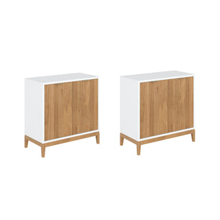 TV Stand with 2 Fluted Cabinets in Rubberwood, White/Brown