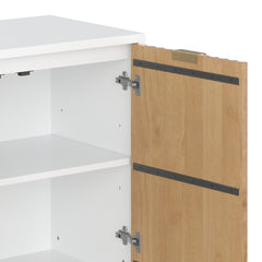 TV Stand with 2 Fluted Cabinets in Rubberwood, White/Brown