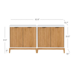 TV Stand with 2 Fluted Cabinets in Rubberwood, White/Brown