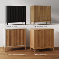 TV Stand with 2 Fluted Cabinets in Rubberwood, White/Brown