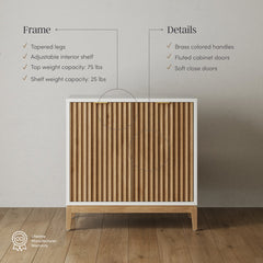 TV Stand with 2 Fluted Cabinets in Rubberwood, White/Brown