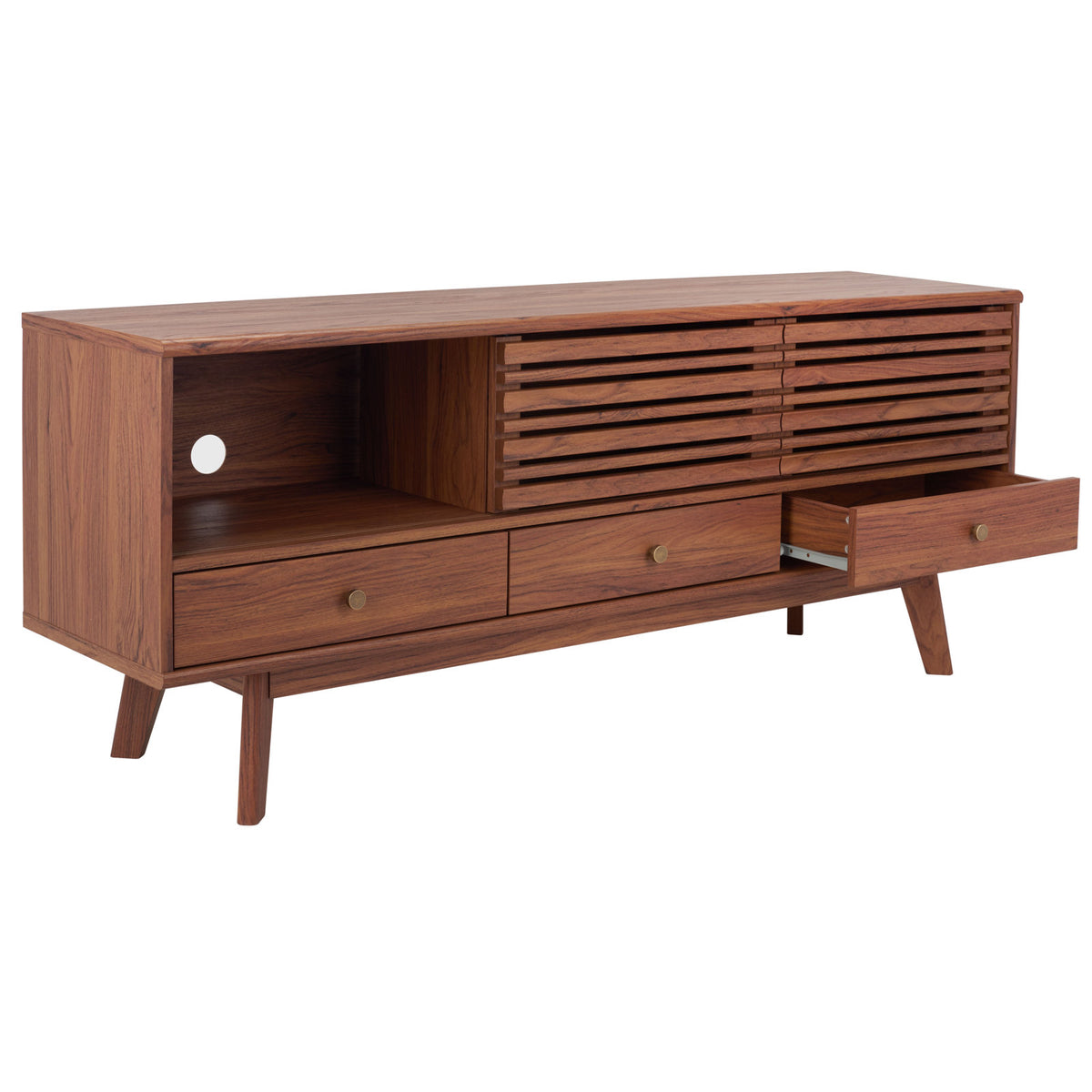 TV Stand with 3 Drawers and 3 Cabinets, Walnut