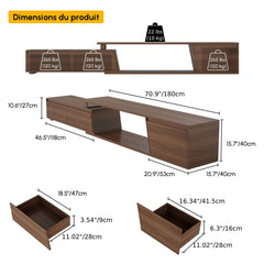 TV Stand with 3 Drawers, Extendable to 110.2 in, Walnut