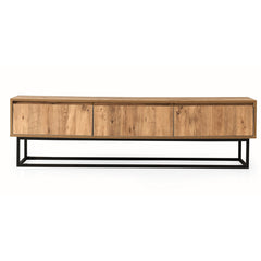 TV Stand with 3 Drawers in Black and Pine, Melamine Coated Particle Board