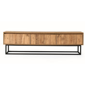 TV Stand with 3 Drawers in Black and Pine, Melamine Coated Particle Board