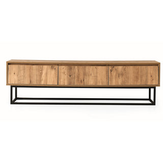 TV Stand with 3 Drawers in Black and Pine, Melamine Coated Particle Board