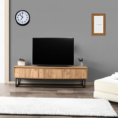 TV Stand with 3 Drawers in Black and Pine, Melamine Coated Particle Board
