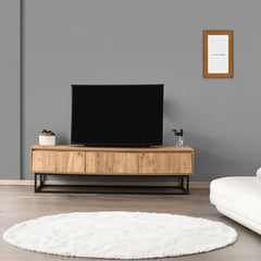 TV Stand with 3 Drawers in Black and Pine, Melamine Coated Particle Board