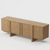 TV Stand with 4 Cabinet Doors, Oak Fluted Manufactured Wood