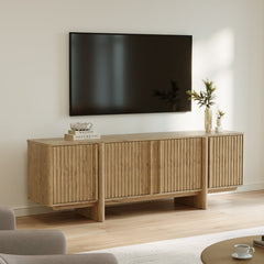 TV Stand with 4 Cabinet Doors, Oak Fluted Manufactured Wood